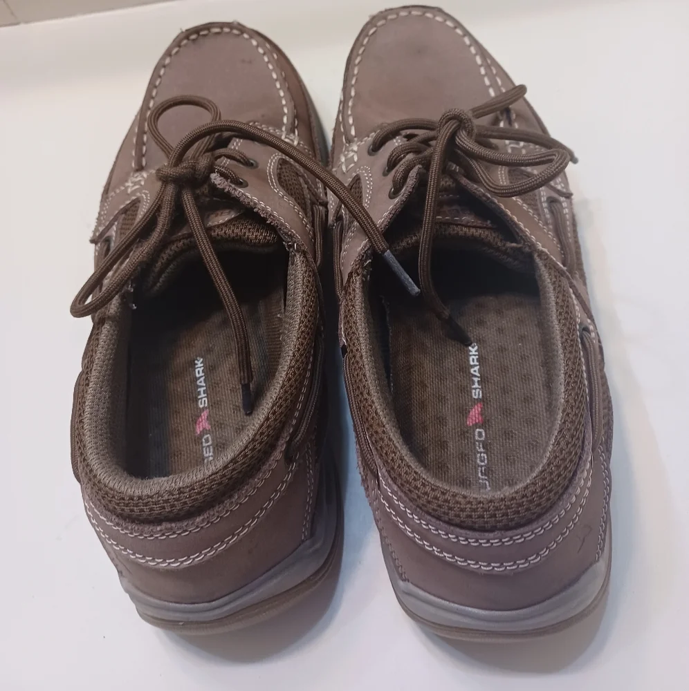 Rugged Shark Leather Mens Lace Up Brown Chunky Boat Athleisure Shoes 9M